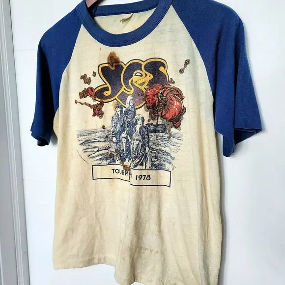 Yes Tourmato 1978 Tour Band Single Stitch Vintage Shirt‎ Blue Sleeves Large L - Picture 2 of 9